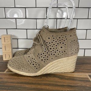 Toms Desert Wedge Womens Size 10 Shoes Taupe Suede Comfort Espadrille Ankle Boot